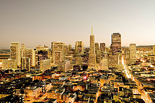 光亮,天际线,夜晚,旧金山,加利福尼亚,美国
