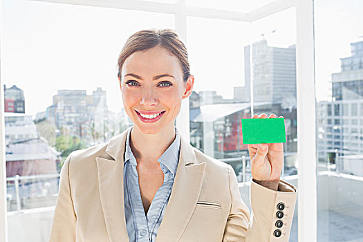 微笑,职业女性,展示,绿色商务,卡,大窗