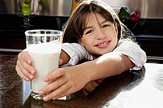 一个,女孩,肖像,拿着,牛奶杯