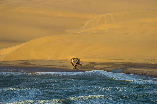 航拍,船,残骸,岸边,大西洋,纳米布沙漠,纳米比亚,非洲