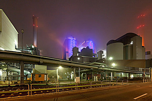 工业建筑,热,供给,车站,雾,法兰克福,黑森州,德国,欧洲
