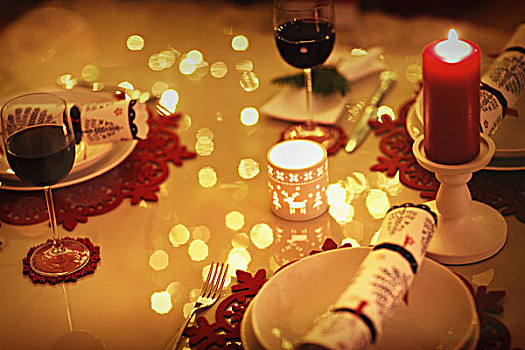 红酒,蜡烛,环境,圣诞晚餐,桌子