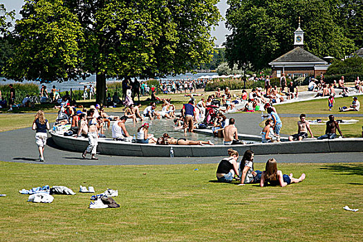 日光浴,公主,纪念,喷泉,海德公园,伦敦,英国