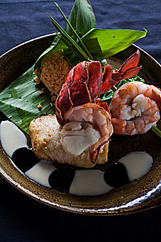 夏威夷,盘子,对虾,装饰