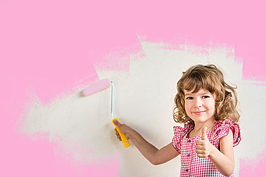 儿童,上油漆,墙壁,粉红色,修葺,概念