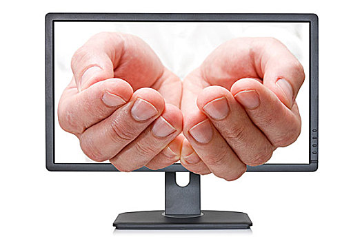 电脑显示器,手掌