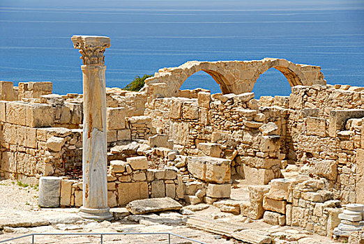 古旧,柱子,墙壁,拱,早,基督教,大教堂,库伦古剧场,靠近,利马索,塞浦路斯,南方,塞浦路斯共和国,地中海,欧洲