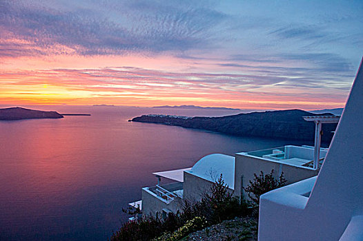 风景,海洋,日落,锡拉岛,希腊