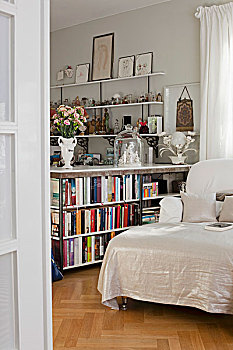 书架,分隔,靠近,躺椅,白色,封面