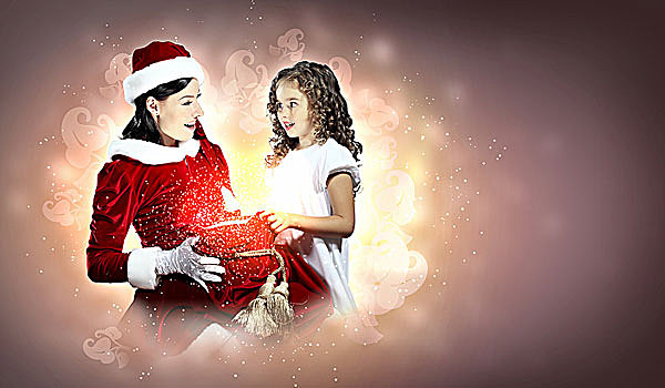 圣诞节,小女孩,圣诞礼物,圣诞老人