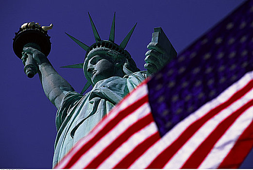 自由女神像,美国国旗,纽约,美国