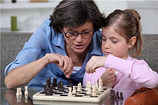 母亲,教育,女儿,玩,下棋
