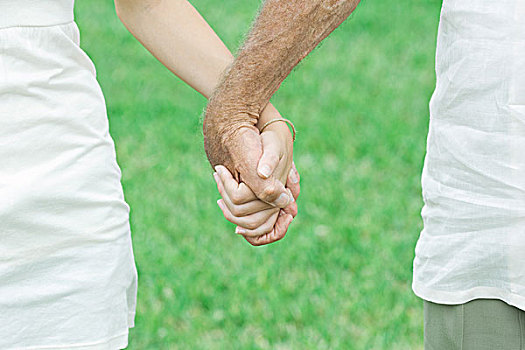 孙女,爷爷,握手,户外,局部,风景