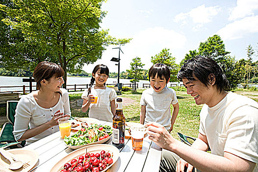 家庭,吃,野餐