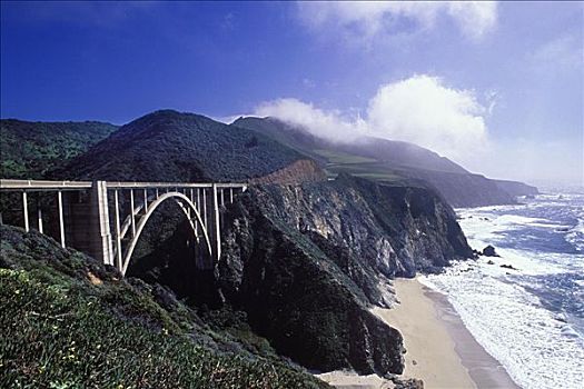 溪流,桥,1号公路,加利福尼亚,美国
