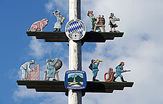 五月花柱,行会,象征,齐姆高,上巴伐利亚,巴伐利亚,德国,欧洲