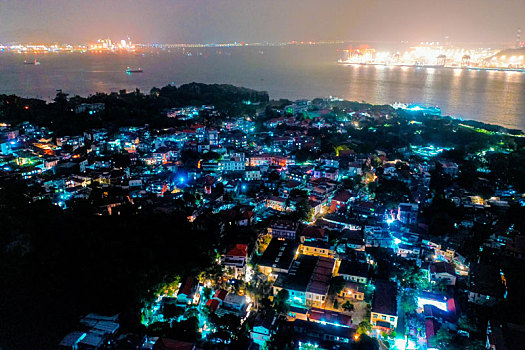 航拍福建厦门鼓浪屿风景名胜区夜景