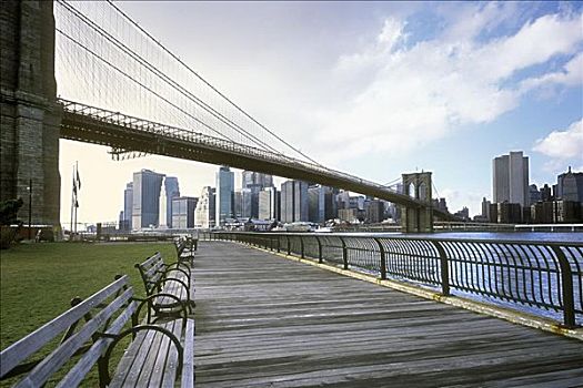 布鲁克林大桥,曼哈顿,城市公园,纽约,美国
