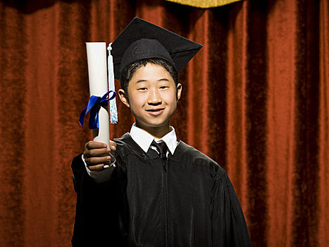 男孩,毕业,学士帽,证书,微笑