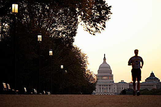 慢跑者,正面,国会大厦建筑,华盛顿,美国