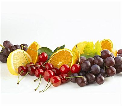静物,水果,樱桃,葡萄,柑橘