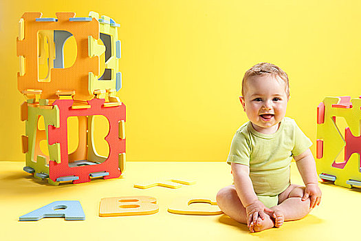 男婴,玩,玩具,字母,文字