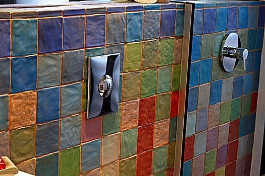 彩色,赤陶,砖瓦,浴室