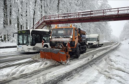 扫雪机,公路,冬天,暴风雪,科布伦茨,莱茵兰普法尔茨州,德国