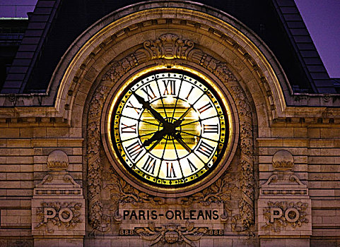 夜景,钟表,博物馆,巴黎,法国,欧洲