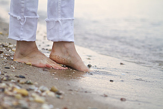 脚,女青年,站立,海滩