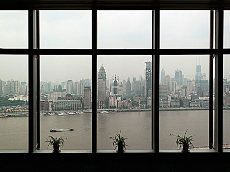 上海,天际线,风景,窗户