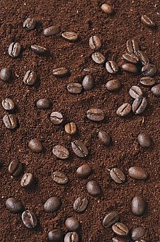 咖啡豆,地上,咖啡