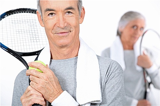 老年,夫妻,玩,网球,一起