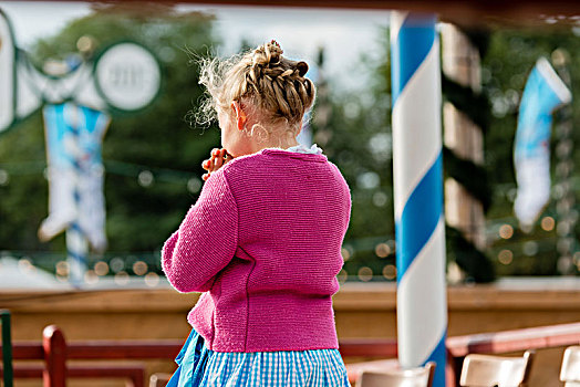 女孩,缠结,传统服装,背面视角,巴伐利亚,德国