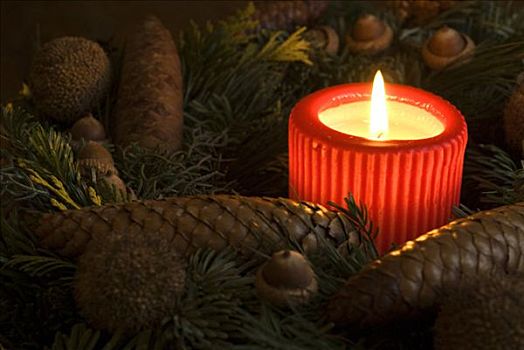 自制,圣诞花环,蜡烛