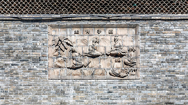 山西平遥文庙内的四子侍座传统文化砖雕