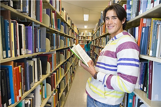 男青年,书本,图书馆,微笑,头像