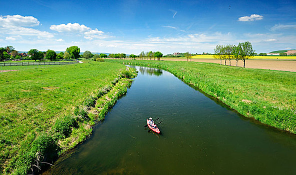 独木舟,河,靠近,萨克森安哈尔特,德国,欧洲