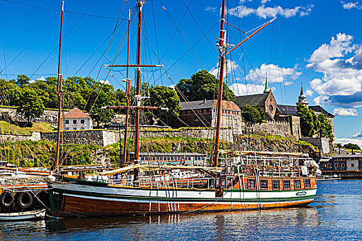 船,奥斯陆,港口,阿肯修弗斯城,挪威