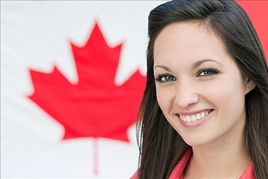 女青年,加拿大国旗