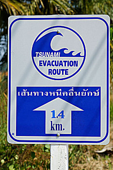 海啸,警告,标识,展示,路线,撤退路线,普吉岛,泰国,亚洲