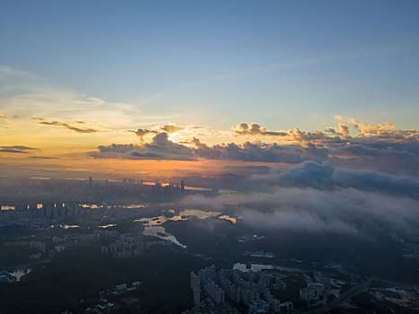 清晨时分的惠州市区晨光航拍