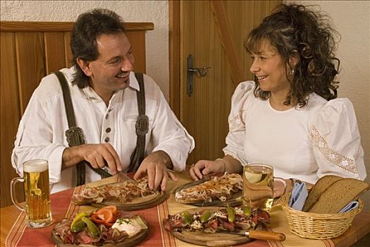 传统,奥地利,餐食,木板