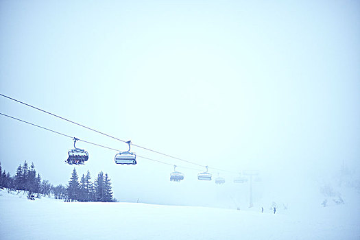 滑雪缆车,滑雪胜地,冬天