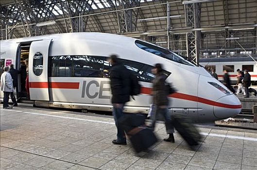 冰,城际特快,德国人,高速列车,车站,离开,法兰克福,黑森州,德国,欧洲