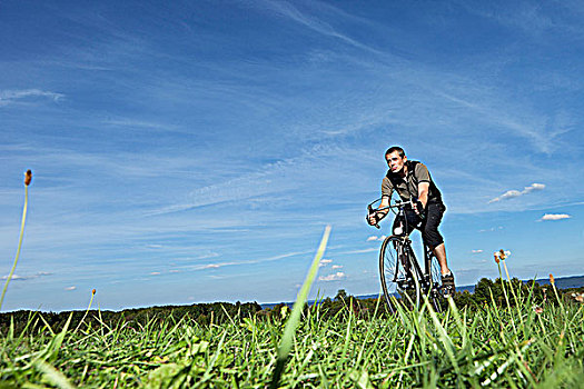 男人,骑自行车,乡野