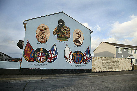 北爱尔兰,贝尔法斯特,分界线,街道,政治,壁画,阿尔斯特,防卫,联合