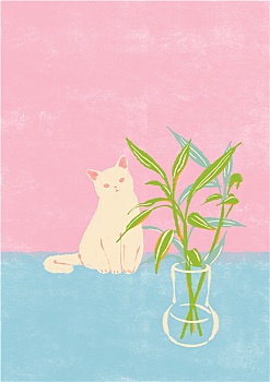 猫与绿植