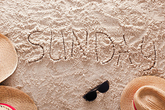 星期日,书写,沙,热带沙滩