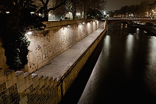 塞纳河,夜晚,巴黎,法国